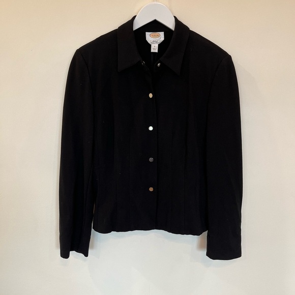 Talbots Tops - Talbots Italian Fabric Pleated Jacket Womens Size 8 Black Snaps Collard